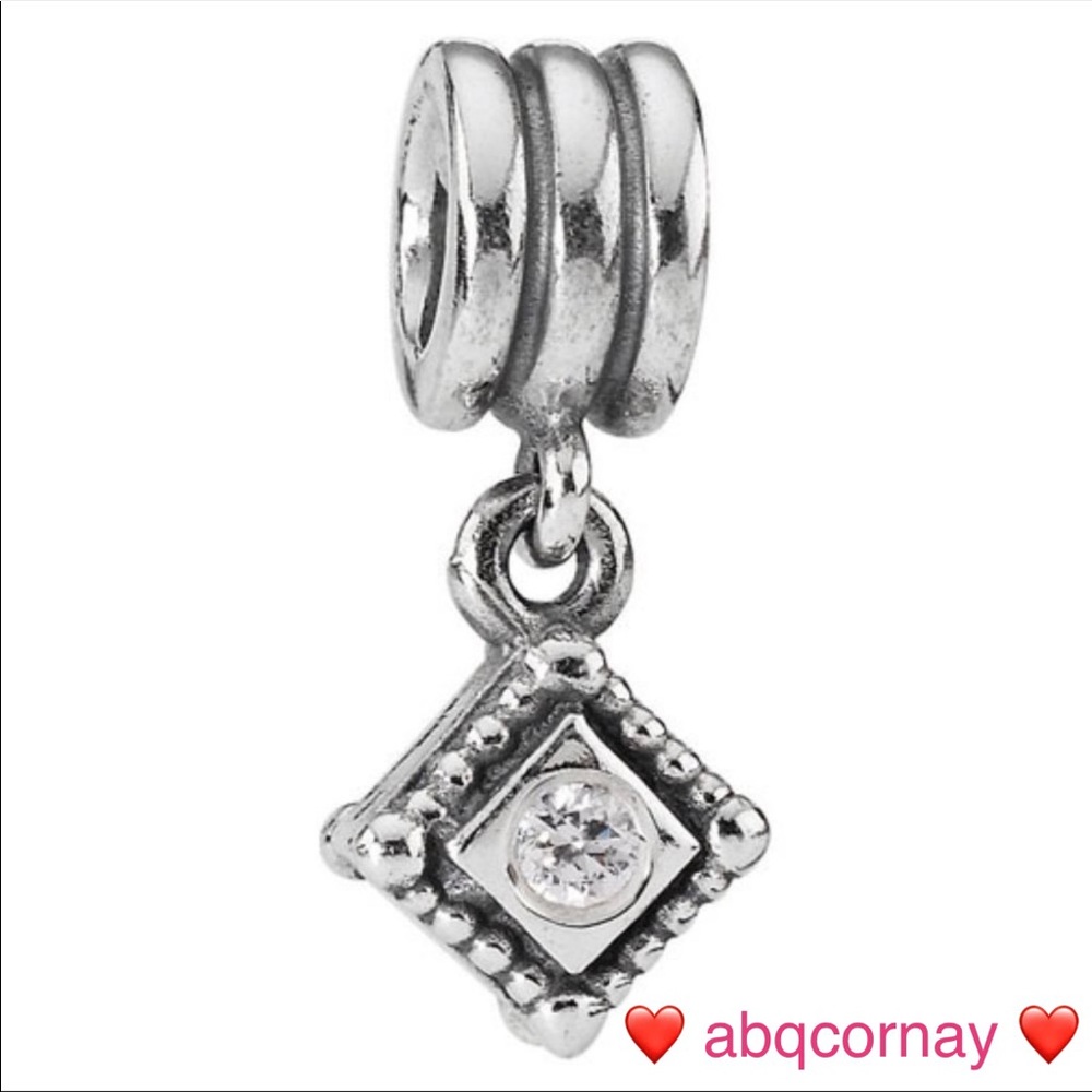 EUC Pandora 790254CZ Sterling Silver Diamond Shape Dangle w/ Clear Zirconia
